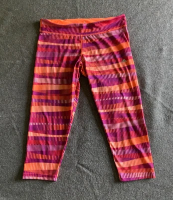 Adidas Multicolored Capri Leggings Activewear Women's Size Large Pink Orange - Image 1 of 4