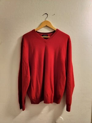 Suéter acanalado Allen Solly 100 % cachemir cuello en V rojo para hombre talla grande Foto 1 de 4