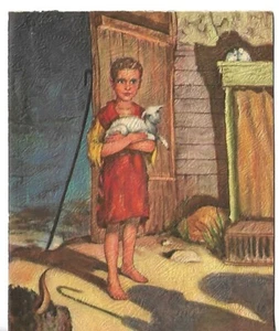 Christmas Card approx 4.75 X 5.75" Shepherd Boy Holding Baby Lamb - Picture 1 of 3