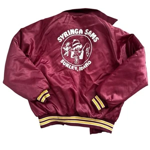 Chaqueta de bombardero universitaria de satén vintage para hombre talla grande Syringa Sams Burley Idaho - Imagen 1 de 12
