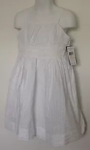 Ralph Lauren Mädchen Kleid weiß Seersucker Spitzeneinsatz ärmellos gefüttert Gr. 6 Neu mit Etikett - Bild 1 von 9