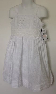Vestido feminino Ralph Lauren branco Seersucker renda inserção sem mangas forrado tamanho 6 novo com etiquetas - Imagem 1 de 4