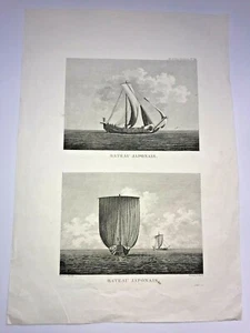 JAPANESE BOATS 1797 VOYAGE DE LA PEROUSE LARGE ANTIQUE ENGRAVED VIEW - Picture 1 of 4