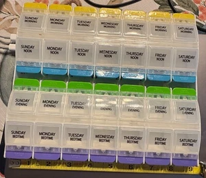 7 Day Pill Organizer, 4 Times a Day, Push Button - Picture 1 of 1
