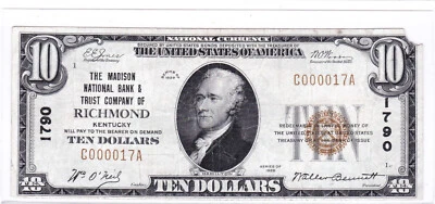 $10 1929 T1 National RICHMOND Kentucky KY 🇺🇸 Mega Rare! 🇺🇸 Only 4 on Census! - Image 1 of 2