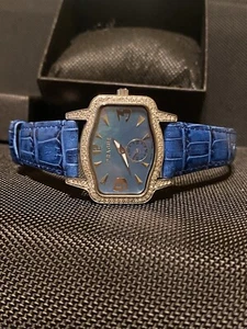 Prague Iced Out Swiss Made 6 Jewels Sub Seconds Blau Luxus Damenuhr 34MM - Bild 1 von 22