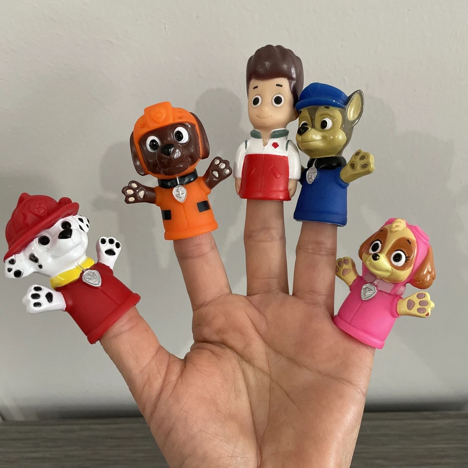 Paw Patrol Finger Puppets Bath Toy Vinyl Set Of 5  Marshall Ryder Skye Zuma Chas — 第 1/4 张图片