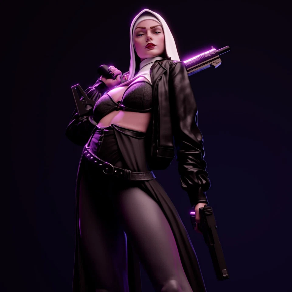 Nun with Gun - Sexy Femme Fatale 12K Quality Resin 3D Printed Figure | CA3D Fan - Image 1 of 4
