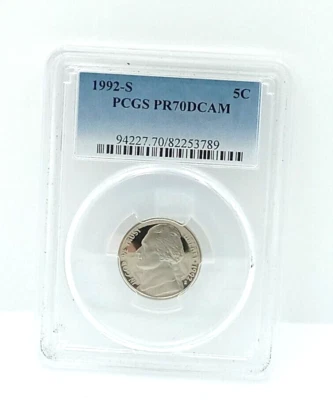 ~OBO~  1992-S PCGS PR70DCAM 5C Certified Uncirculated Jefferson Nickel Cameo - Image 1 of 2