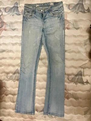 LA IDOL LIGHT WASH  BLUE JEANS WOMEN 0 00 XS GIRLS SIZE 16 EMBELLISHED BEADED - Image 1 of 2