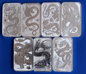 7x 1oz Silber Ag 9999 "Dragon Rectangle" Perth Mint Australien 2018-2024 st - Bild 1 von 4