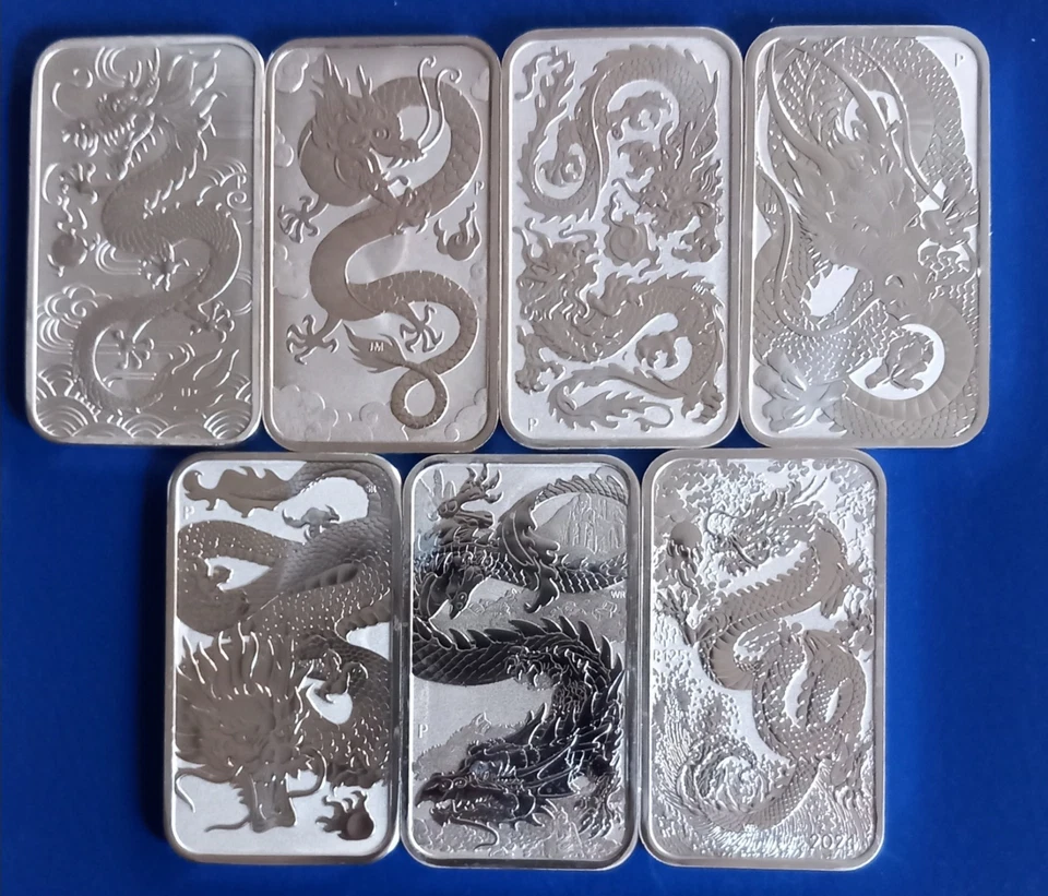 7x 1oz Silber Ag 9999 "Dragon Rectangle" Perth Mint Australien 2018-2024 st - Bild 1 von 4