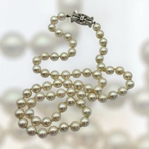 Vintage 9ct White Gold Diamond Clasp Cultured Pearl Necklace - Picture 1 of 17