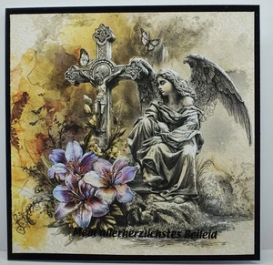 Handarbeit, Karte Trauer Kondolenz Engel Kreuz Trauerkarte - Bild 1 von 1
