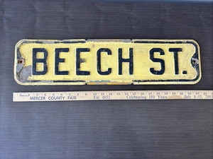Vtg BEECH ST Street/Road Sign 24 "x 6" Pressed/Embossed/Raised Steel #238 - Picture 1 of 4