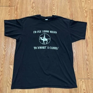 Vintage 90s Desert Storm Smoke a Camel Comedy Black Shirt Size XL Measures L - Bild 1 von 6