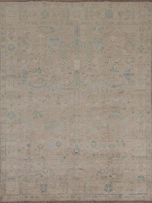 Handmade Oushak Turkish Area Rug 4x5 Ft Transitional Wool Carpet Vegetable Dye - Image 1 of 4