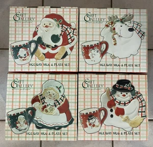 Fitz and Floyd Holiday Becher + Teller Sets Weihnachten 4 Geschenksets Xmas - Bild 1 von 4