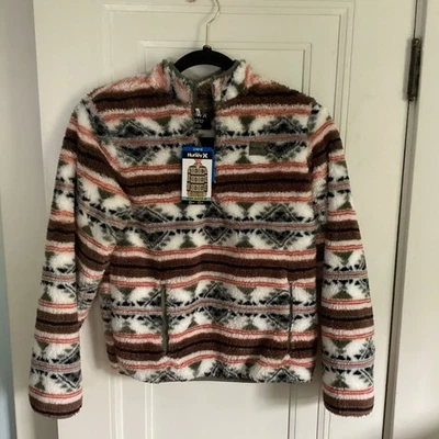 NUEVA Chaqueta Hurley Sherpa de Peluche con Cuarto de Cremallera Talla Grande 10/12 Bolsa Bolsillo Foto 1 de 4