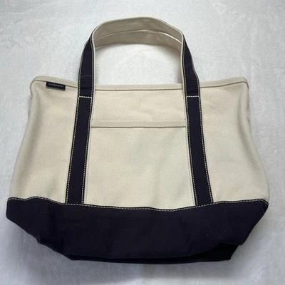 Nuevo * Bolso de Mano Lands' End Barco de Lona Natural y Azul Marino 17" x 13" x 6" Foto 1 de 4
