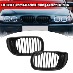 Pair of Front Grille Matte Kidney Style Black Fit For BMW E46 02-05 3 Series 4D - Picture 1 of 12
