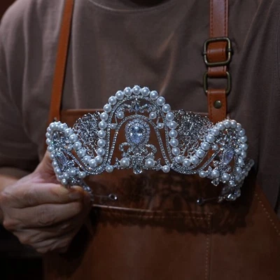 European pearls&Zircon Bridal Tiaras Crowns Crystal Headpieces Wedding Head Wear - Image 1 of 4