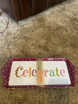 Ganz Melamine “Celebrate” Tray With Spreader-6 3/4”x 15” - Image 1 of 4