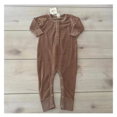 NWT Kate Quinn Velour One Piece Pajamas Snap Jumpsuit School Sustainable Organic - Image 1 of 4
