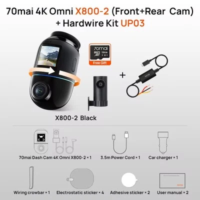70mai Dash Cam X800 4K Omni 360° migliore DVR + RC14 + 128GB memoria GPS WiFi - Image 1 of 4