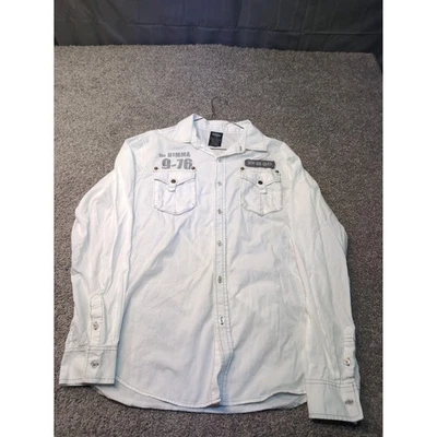 MMA Elite мужской белый длинным рукавом рубашка на пуговицах L/G США 9-76 графический карман - Изображение 1 из 4