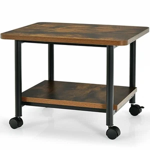 2-Tier Rolling Under Desk Printer Cart Machine Stand Storage Rack Brown - Picture 1 of 10