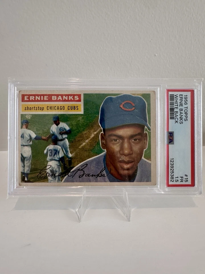  1956 Topps Ernie Banks #15 espalda blanca Chicago Cubs Salón de la fama vintage PSA 1,5  Foto 1 de 1