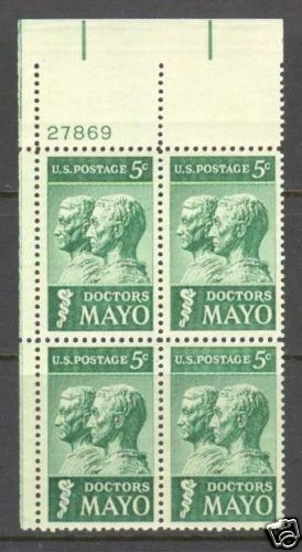 US USA Sc# 1251 MNH FVF PLATE # BLOCK Doctors Mayo Surgeons Rochester Minn - Image 1 of 1