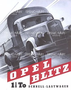 Opel Blitz Poster Druck WWII Wehrmacht Oldtimer Art Deco deutsches Wanddeko Auto - Bild 1 von 1