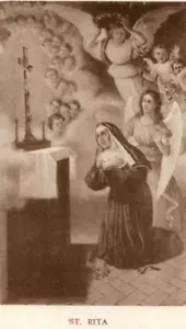C1900 Religious Holy Prayer Card Saint Rita of Cascia Flying Angels Crown - Picture 1 of 3