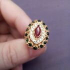 Size P Usa 75 Ring Red Marquise Central Gem Cut Ring Gold Plated