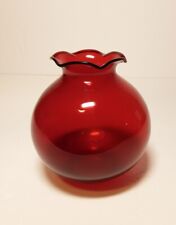 Royal Ruby Red Ruffle Top Ball Vase 4" X 3 1/2" Anchor Hocking