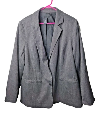 Chaqueta Blazer Lane Bryant Gris Negro Espiga Talla 26 Dos Botones Trabajo Neutro Foto 1 de 4