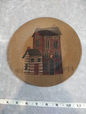 Donna Blanco, Arte Popular Primitivo, Pintado, Madera, Campo, Plato de Granja, 7.75" Foto 1 de 4