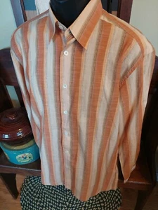 CAMISA ZANELLA NARANJA A RAYAS COSTURA RECTA ALGODÓN TALLA L AJUSTE DELGADO ITALIA - Imagen 1 de 5