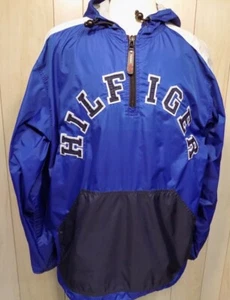 Tommy Hilfiger Spell Out Men's Hooded Nylon Half Zip Windbreaker Size XL Blue - Picture 1 of 6