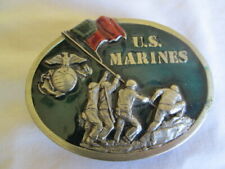  U.S. Marines Belt Buckle  Iwo Jima Flag Pewter & Enamel Vintage 1982 Beramot