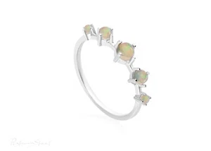 Anello pietra nascita ottobre opale naturale platino 950 - anello design minimalista - Foto 1 di 11