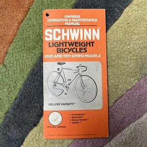 Schwinn Lightweight Bicycles Owners Manual 5 And 10 Speed Deluxe Varsity Vintage - Picture 1 of 3