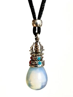Opalite Lotus Pendant Real Gemstone Argenon Sexual Crystal Beaded Cord Necklace - Image 1 of 4