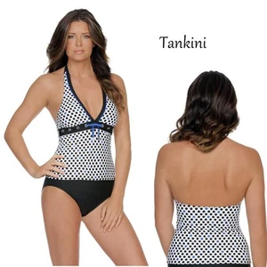 58 $ Eco Swim by aquagrüner Bullaugen-Neckholderkini 182886J (Größe 12, marine Punkte) 34,90 $ - Bild 1 von 3