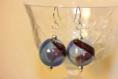 Beautiful Blown Glass Balls Earrings, 925 Sterling Silver, Hand Made USA,Free Sh - Изображение 1 из 4