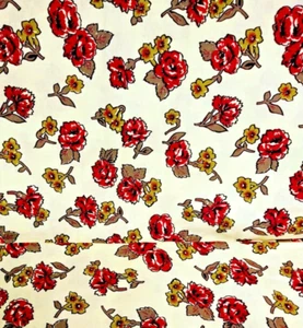 HALPERN'S Open End Coordinates Fabric, Rose Floral Cream Background 44" x 3yds - Picture 1 of 5