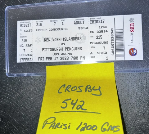Sidney Crosby Full Ticket 542 Goals Penguins Isles Parisi 1200 2/17/23 Mint Cover