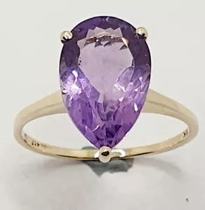 9ct Amethyst 4ct Teardrop Solitaire Single Stone Ring Size Q Yellow Gold - Picture 1 of 24